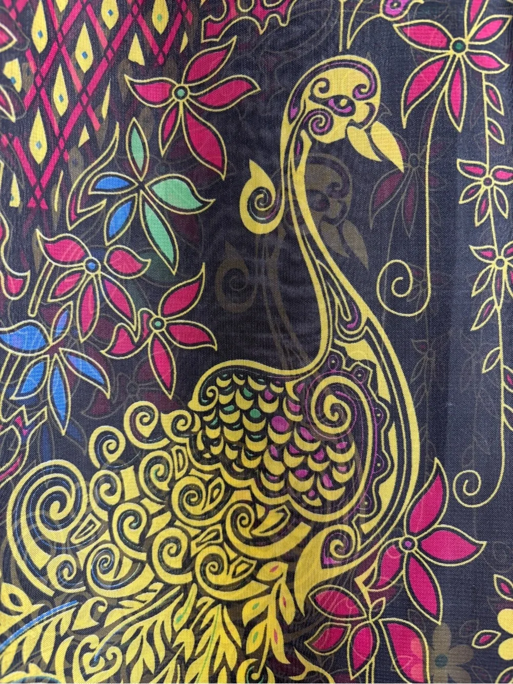 Silk blend ornate peacock scarf